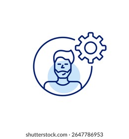 Avatar e roda dentada de usuário principal. Configurações de conta, controle de usuário ou administrador. Software de gerenciamento de personalização, hr ou usuário. Pixel perfeito, ícone de vetor de traçado editável