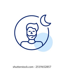 Man user avatar and crescent moon. Quiet mode on social media and messengers. Pixel perfect, editable stroke icon