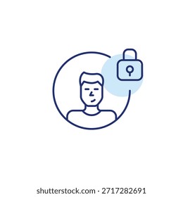Man Benutzer Avatar und Schloss. Sicherer Zugang, Datenschutz und Sensibilisierung für Cybersicherheit. Pixel perfekt, bearbeitbares Strichvektorsymbol