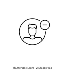 Hombre usuario avatar y menos. Quitar o Borrar de perfil o Cuenta. Icono de Vector de trazo perfecto y editable