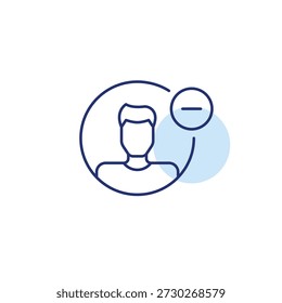 Homem usuário avatar e menos. Remover ou eliminar perfil ou conta. Pixel perfeito, ícone de vetor de traço editável