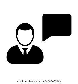 Man User Icon - Person Profile Avatar With Chat or Speech Bubble Glyph Vector illustration
