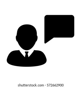 Man User Icon - Person Profile Avatar With Chat or Speech Bubble Glyph Vector illustration