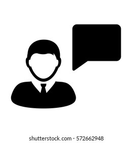 Man User Icon - Person Profile Avatar With Chat or Speech Bubble Glyph Vector illustration