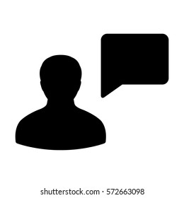 Man User Icon - Person Profile Avatar With Chat or Speech Bubble Glyph Vector illustration
