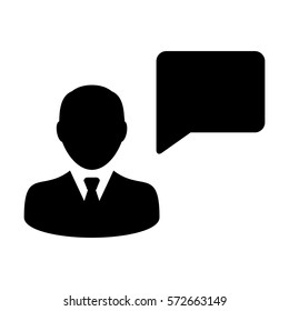 Man User Icon - Person Profile Avatar With Chat or Speech Bubble Glyph Vector illustration