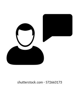 Man User Icon - Person Profile Avatar With Chat or Speech Bubble Glyph Vector illustration