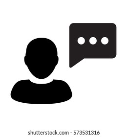 Man User Icon - Person Profile With Chat Bubble Glyph Vector illustration
