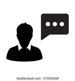 Man User Icon - Person Profile With Chat Bubble Glyph Vector illustration