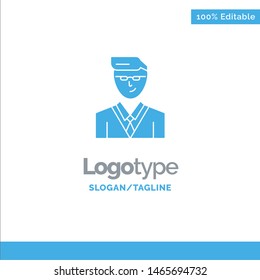 Man, User, Manager, Student Blue Solid Logo Template. Place for Tagline. Vector Icon Template background