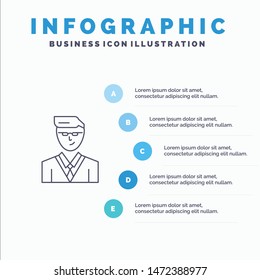 Man, User, Manager, Student Line icon with 5 steps presentation infographics Background