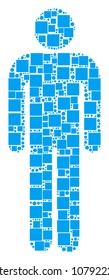 Man User mosaic icon of squares and spheric dots in variable sizes. Vector objects are combined into man user composition design concept.