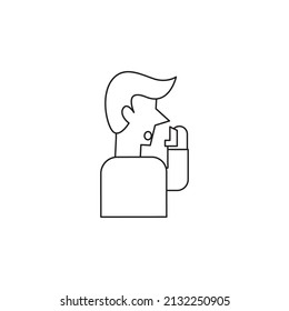 Man uses an asthma inhaler against attack. Allergic,Bronchial asthma.