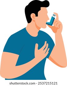 Man uses an asthma inhaler against attack. flat vector illustration