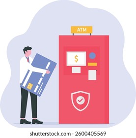 a man uses an ATM. Set of mobile banking, safe deposit, online payment, ATM. Vector illustration in flat
