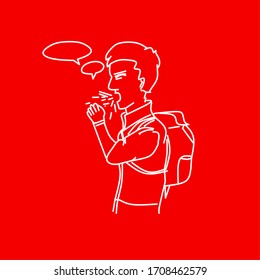 A man uses a backpack that is coughing, coughing is a throat disease