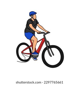 a man uses a bicycle to go to work in continuous line art drawing style. design with Minimalist black linear design isolated on white background. Sport themes Vector illustration