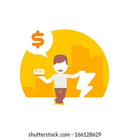 man uses a credit or debit card for fast purchases
