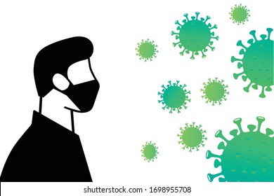Man uses mask icon. Wear Face Mask sign for man. Warning sign recommend use of protective face mask in prevention vs virus infection in health care. Coronavirus protection mask.