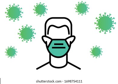 Man uses mask vector. Vector Wear Face Mask sign for people. Warning sign recommend use of protective face mask in prevention Coronavirus. Health concept.