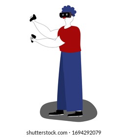 Der Mensch verwendet eine virtuelle Realität Helm-Vektorillustration Illustration in doodle Stil handgezeichnet Skizze.
