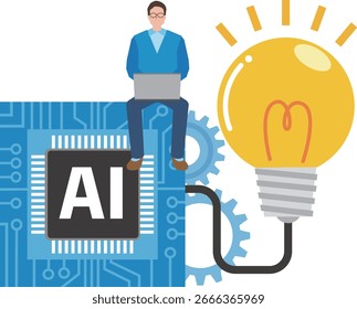 Um homem usando IA para criar ideias