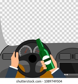 Man using alcohol while driving a car is a conceptual vector illustration of graphic design