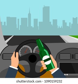 Man using alcohol while driving a car is a conceptual vector illustration of graphic design