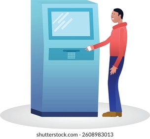 Man Using ATM Machine, Banking and Finance Concept Vector Illustration