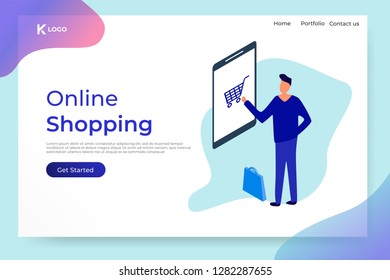 man using atm machine landing page. flat isometric design. vector illustration
