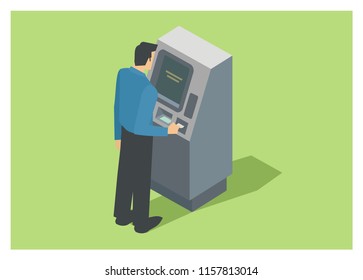 a man using ATM/ticketing machine