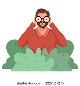 man using binoculars spying character