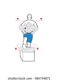 Man using a box for hamstring stretches