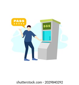 man is using a cash money machine and enter a password people character flat design vector illustration