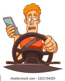 Man using cell phone while driving.  Texting while driving.