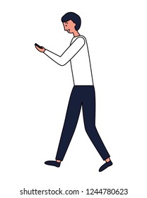 man using cellphone device white background