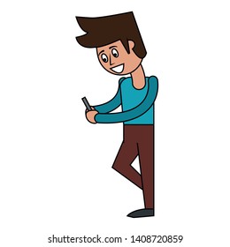 man using cellphone icon cartoon vector illustration graphic design