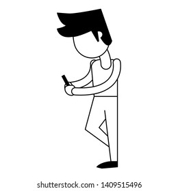 man using cellphone icon cartoon vector illustration graphic design