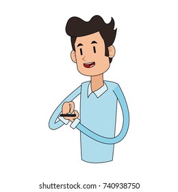 man using cellphone icon image 