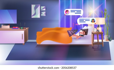 man using chatting app on smartphone social media network online communication concept