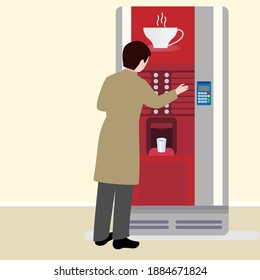 Man using coffee vending machine