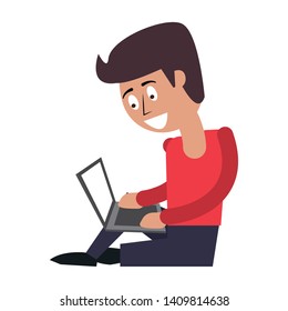 man using computer icon cartoon vector illustration graphic design