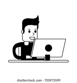 man using computer icon image 