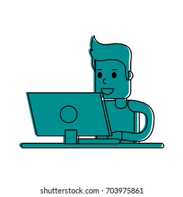 man using computer icon image 