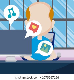 Man using computer for social media