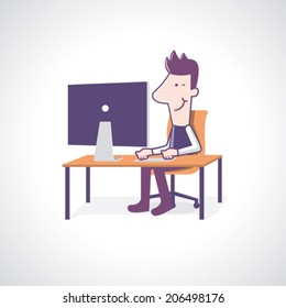 Man using at a cool computer - Vector Illustration