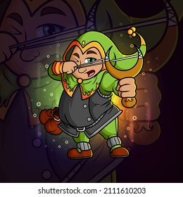 Der Mann, der Kostüme verwendet, schießt durch katapultes Esport-Logo-Design