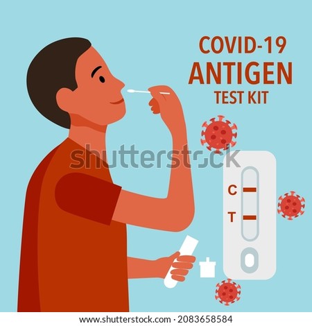 Man using COVID-19 antigen rapid test kit for checking Coronavirus concept vector illustration.