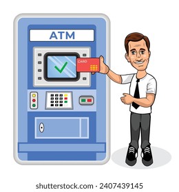 Man using credit card in ATM machine and withdraw money, Man with banking card