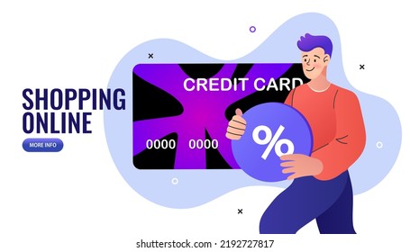 man using a credit card to shop on a computer. people use online shopping services. Smartphone marketing and e-commerce. delivery service concept. Vector outline illustration.